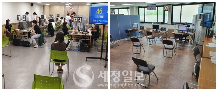 사진은 부가가치세 신고기간인 7월 하순 2020년도(좌측)와 2021년도(우측) 서울시내 세무서 모습이다.