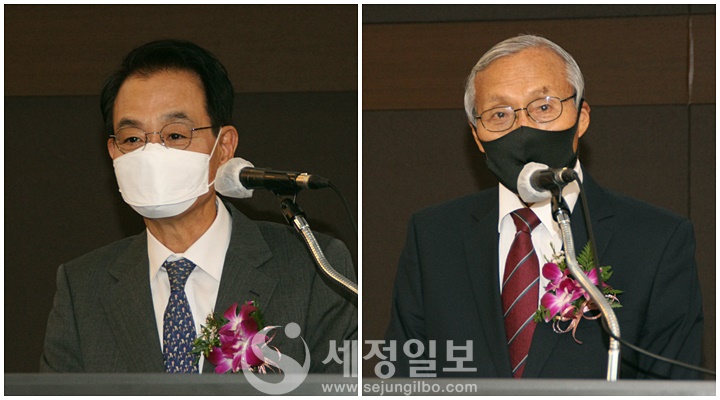 전형수 국세동우회 회장(좌)과 송쌍종 서울시립대 교수가 축사를 하고 있다.