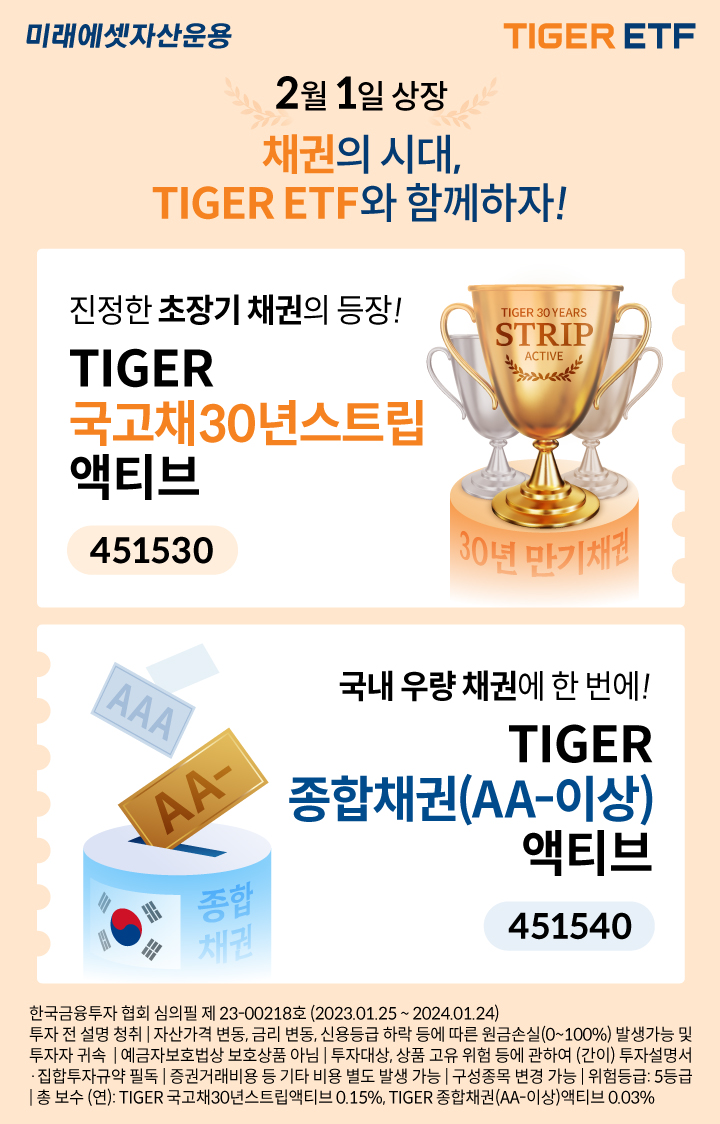 미래에셋자산운용, 채권형 2종 TIGER ETF 신규 상장 < 기업뉴스 < 뉴스 < 기사본문 - 세정일보