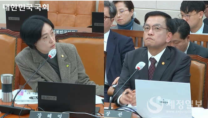 19일 기획재정위원회에 출석한 최상목 부총리가 장혜영 의원의 질문에 답하고 있다.[국회 화면 캡쳐]
