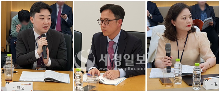 토론을 하고 있는 허승 부장판사(부산지방법원 동부지원), 이강민 변호사(법무법인 율촌), 김영란 교수(Yeshiva University).