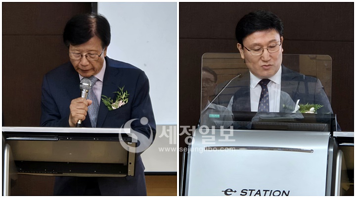  김완석 교수와 최원 박사가 추모사를 하고 있다.