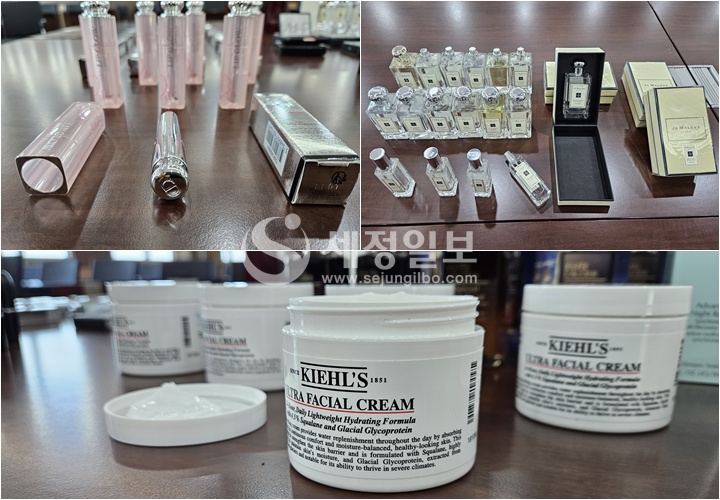 관세청이 적발한 디올 위조품(상단 왼쪽), 조말론 위조품(상단 오른쪽), 키엘 위조품(하단). [사진: 관세청]